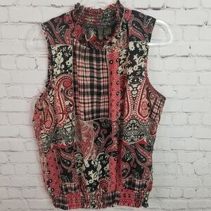 Sere Nade plaid & paisley sleeveless blouse XL